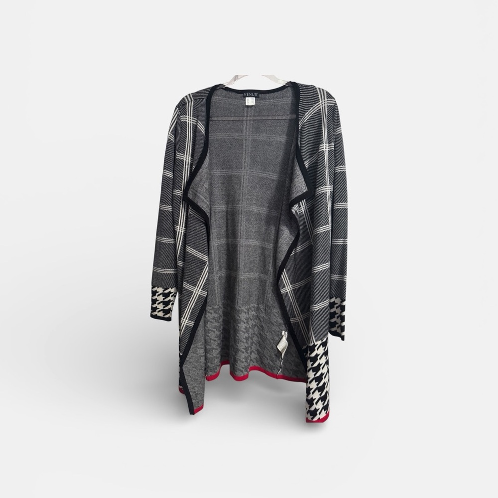 Venus Black & Gray Plaid Open-Front Jacket with Houndstooth Detail – Size S - Picture 2 of 6